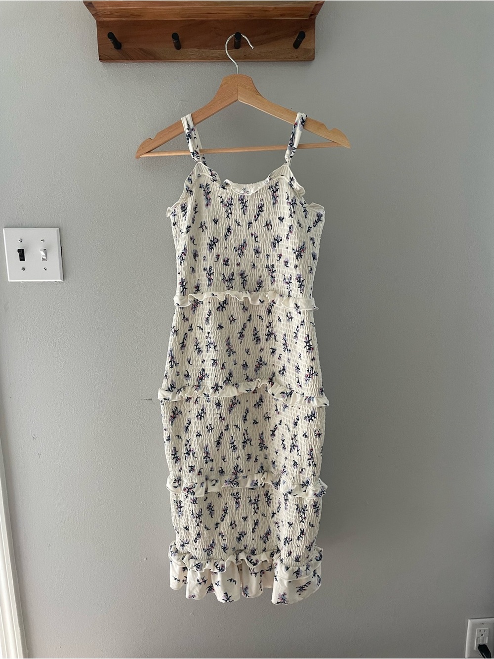 No Boundaries Cream Midi Dress with Blue Floral Print